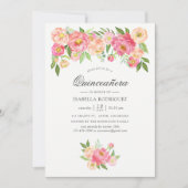 Invitation Peonies d'aquarelle rose pastel Quinceañera (Devant)