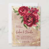 Invitation Peonies de Bourgogne floral moderne script mariage (Devant)