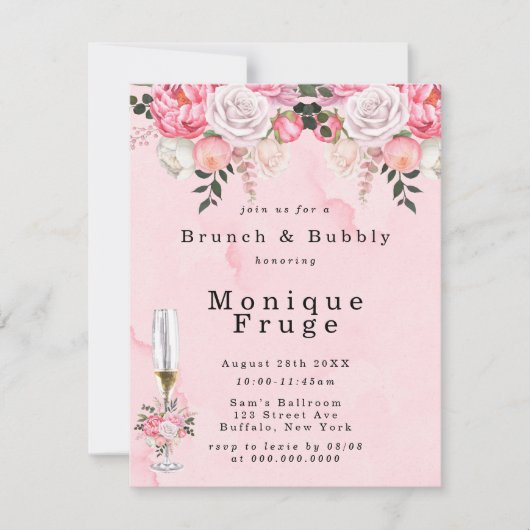 Invitation Peonies de couleur blanche rose vif Brunch & Bubbl (Devant)