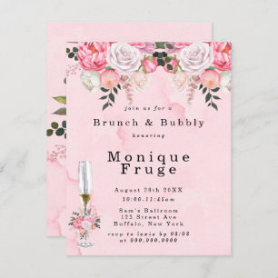 Invitation Peonies de couleur blanche rose vif Brunch & Bubbl
