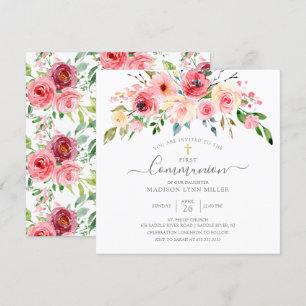 Invitation Peonies de printemps Rose Communion florale