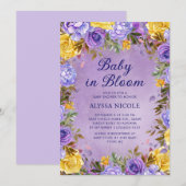 Invitation Peonies de Roses Jaunes Violet Bébé en Fleur (Devant / Derrière)