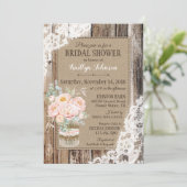 Invitation Peonies dentelle de bois Fête des mariées rustique (Debout devant)