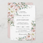 Invitation Peonies d'ivoire rose doux Mariage floral (Devant / Derrière)