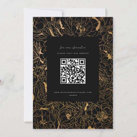 Invitation Peonies dorées Noir et Or (Dos)