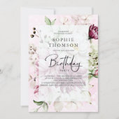 Invitation Peonies élégant anniversaire (Devant)