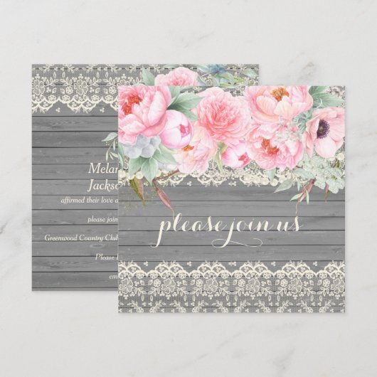 Invitation Peonies en dentelle en bois de la grange Anémones  (Devant / Derrière)