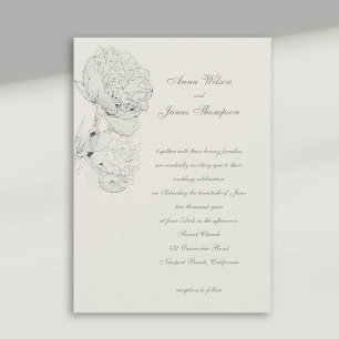 Invitation Peonies en encre croquis Ecru Mariage de calligrap