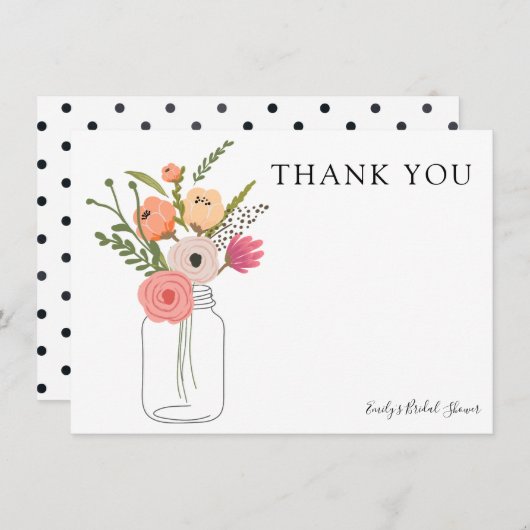 Invitation Peonies en Mason Jar Merci (Devant / Derrière)