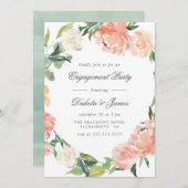 Invitation Peonies & Eucalyptus Green Engagement Party (Devant / Derrière)