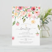 Invitation Peonies Floral Espagnol Baptême (Debout devant)