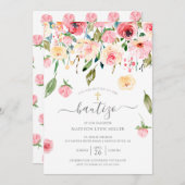Invitation Peonies Floral Espagnol Baptême (Devant / Derrière)
