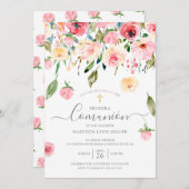 Invitation Peonies Floral Espagnol Première communion (Devant / Derrière)