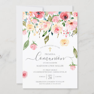 Invitation Peonies Floral Espagnol Première communion