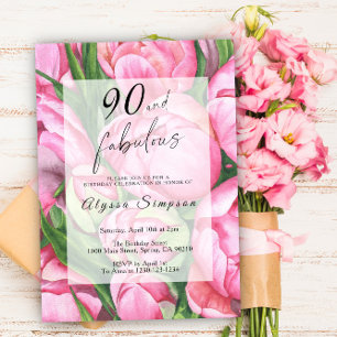 Invitation Peonies Floral Rose 90e fête d'anniversaire