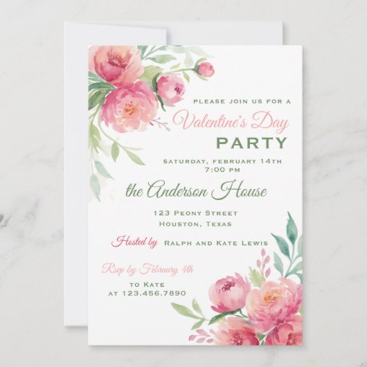 Invitation Peonies Floral Valentines Fête (Devant)