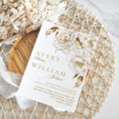 Invitation Peonies florales Blanc Golden Elegant Mariage