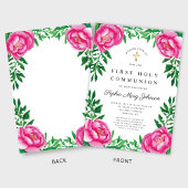 Invitation Peonies florales roses Première communion religieu