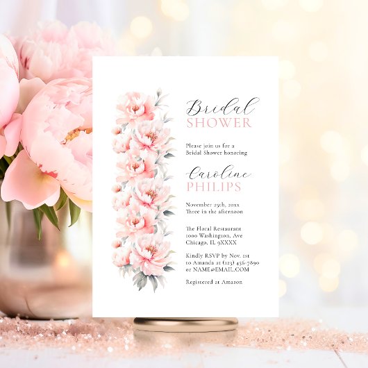 Invitation Peonies florales uniques FÊTE DES MARIÉES rose pâl