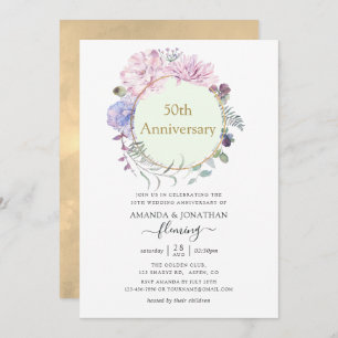 Invitation Peonies géométriques Pastel 50e anniversaire de Ma