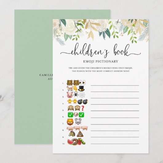 Invitation Peonies Gold Emoji Pictionary Baby shower jeu (Devant / Derrière)