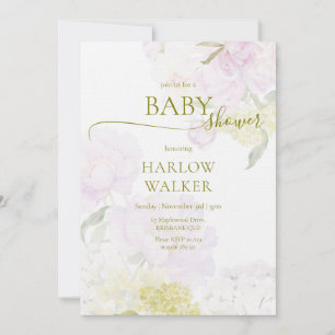 Invitation Peonies Hydrangea Pastel Baby shower d'aquarelle
