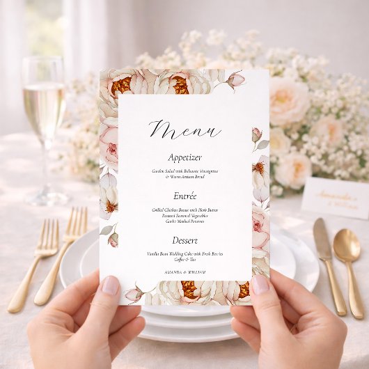 Invitation Peonies in Bloom Wedding Menu Card