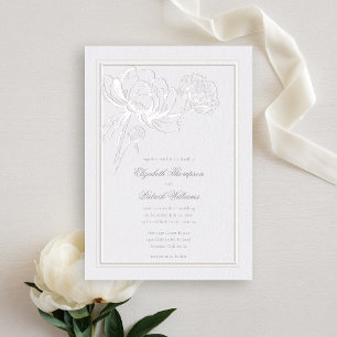 Invitation Peonies ivoire Formal Elégant Moderne Type Mariage