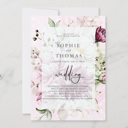 Invitation Peonies mariage élégant (Devant)