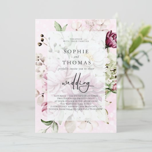 Invitation Peonies mariage élégant (Debout devant)