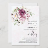 Invitation Peonies mariage élégant (Devant)