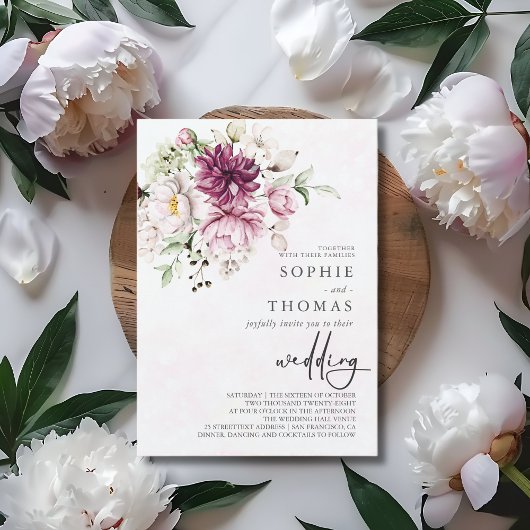 Invitation Peonies mariage élégant
