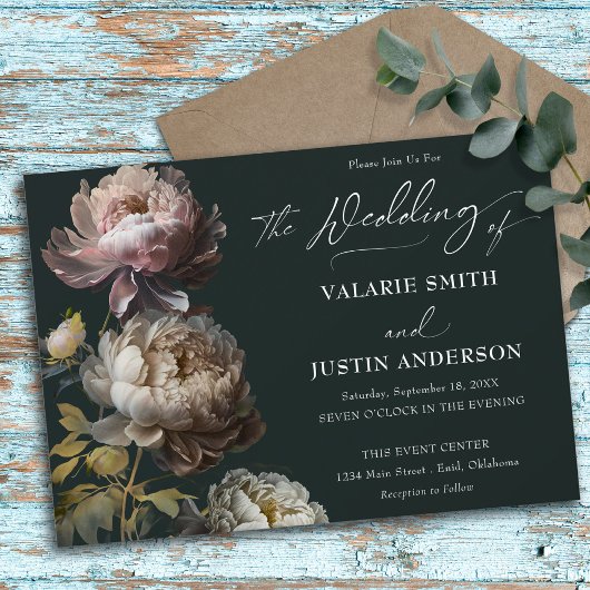 Invitation Peonies Mariage Moody Floral
