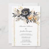 Invitation Peonies noires et or avec Mariage à effet Parties  (Devant)