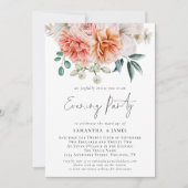 Invitation Peonies Peach Coral Qr Code Mariage Soirée (Devant)
