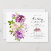 Invitation Peonies pourpres Floral Anniversaire (Devant)
