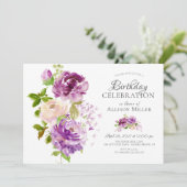 Invitation Peonies pourpres Floral Anniversaire (Debout devant)