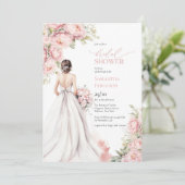 Invitation Peonies romantiques Robe rose vierge (Debout devant)