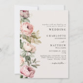 Invitation Peonies rose Aquarelle Mariage élégant (Devant)