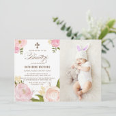 Invitation Peonies rose Aquarelle Photo Bautizo (Debout devant)