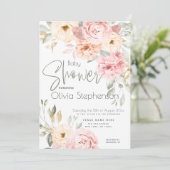Invitation Peonies rose et ivoire de baby shower (Debout devant)