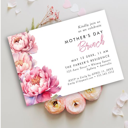 Invitation Peonies rose moderne brunch des mères florales