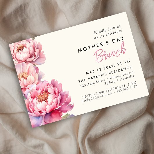 Invitation Peonies rose moderne brunch des mères florales