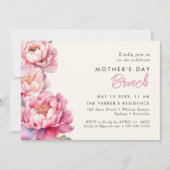 Invitation Peonies rose moderne brunch des mères florales (Devant)