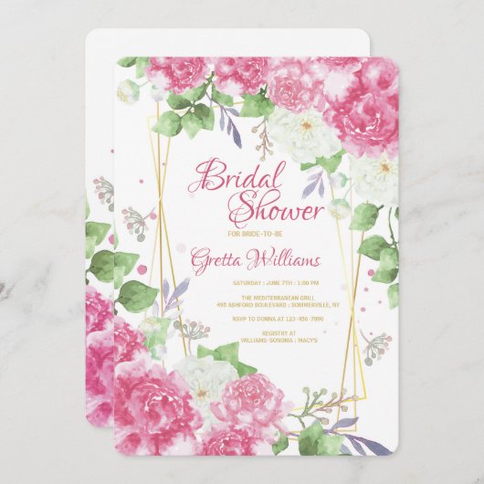 Invitation Peonies roses (Devant / Derrière)