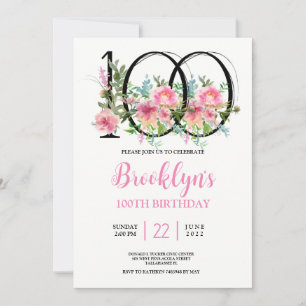 Invitation Peonies roses 100e anniversaire