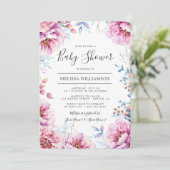 Invitation Peonies roses Aquarelle Baby shower Floral (Debout devant)
