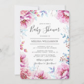 Invitation Peonies roses Aquarelle Baby shower Floral (Devant)