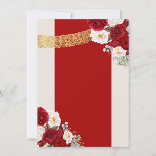 Invitation Peonies Roses Blanches Rouges Élégante Quinceanera (Dos)