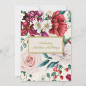 Invitation Peonies roses Bourgogne Feuilles floraux 16e anniv (Dos)